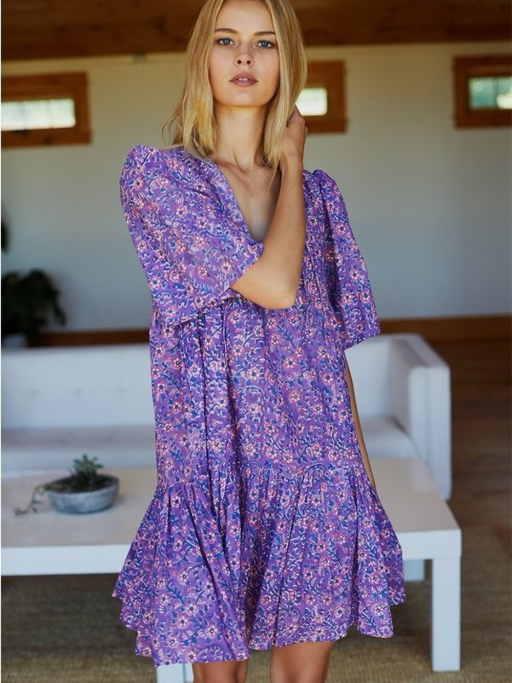 Emerson Fry India Collection Isla Mini Dress in Violet Wildflower Size XS/S
